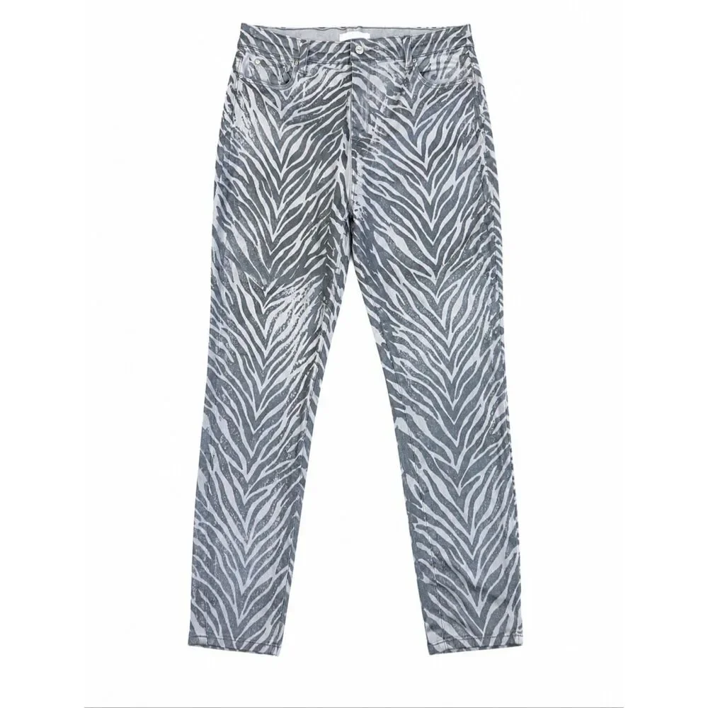 Seven7 Zebra Print Skinny Jeans Gray White Stretch Denim Women’s SZ 33 - Picture 1 of 1